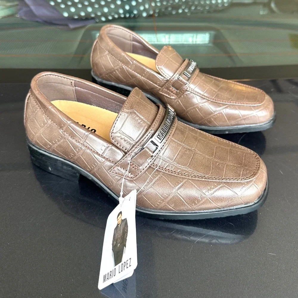 MARIO LOPEZ Little Boys Eligio-B‎ Faux Leather Dress Shoes Size 2 Brown NWT